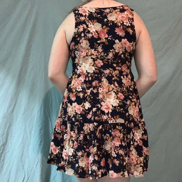 American Eagle Floral Summer Mini Dress Navy - Picture 3 of 4